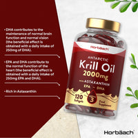 Antarctic Krill Oil 2000mg | 120 Softgel Capsules | High Strength Supplement with Astaxanthin and Omega 3 Fatty Acids EPA/DHA | by Horbaach