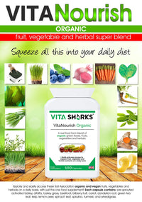 Vita Sharks VitaNourish Organic. Nutrient-Dense Potent Vegan Whole Food Supplement for Total Immunity. Essential Vitamins & Minerals from 100% Organic Kosher Fruit, Vegetable & Herbal Blend