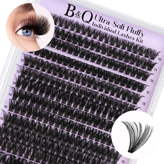 BelleQiana B&Q Lash Clusters 280PCS 90D Cluster Lashes Ultrasoft Eyelash Clusters For Beginners Diy Lash Extension Volume Individual Lashes Wispy Lash CLusters At Home（90D-D-10-18）
