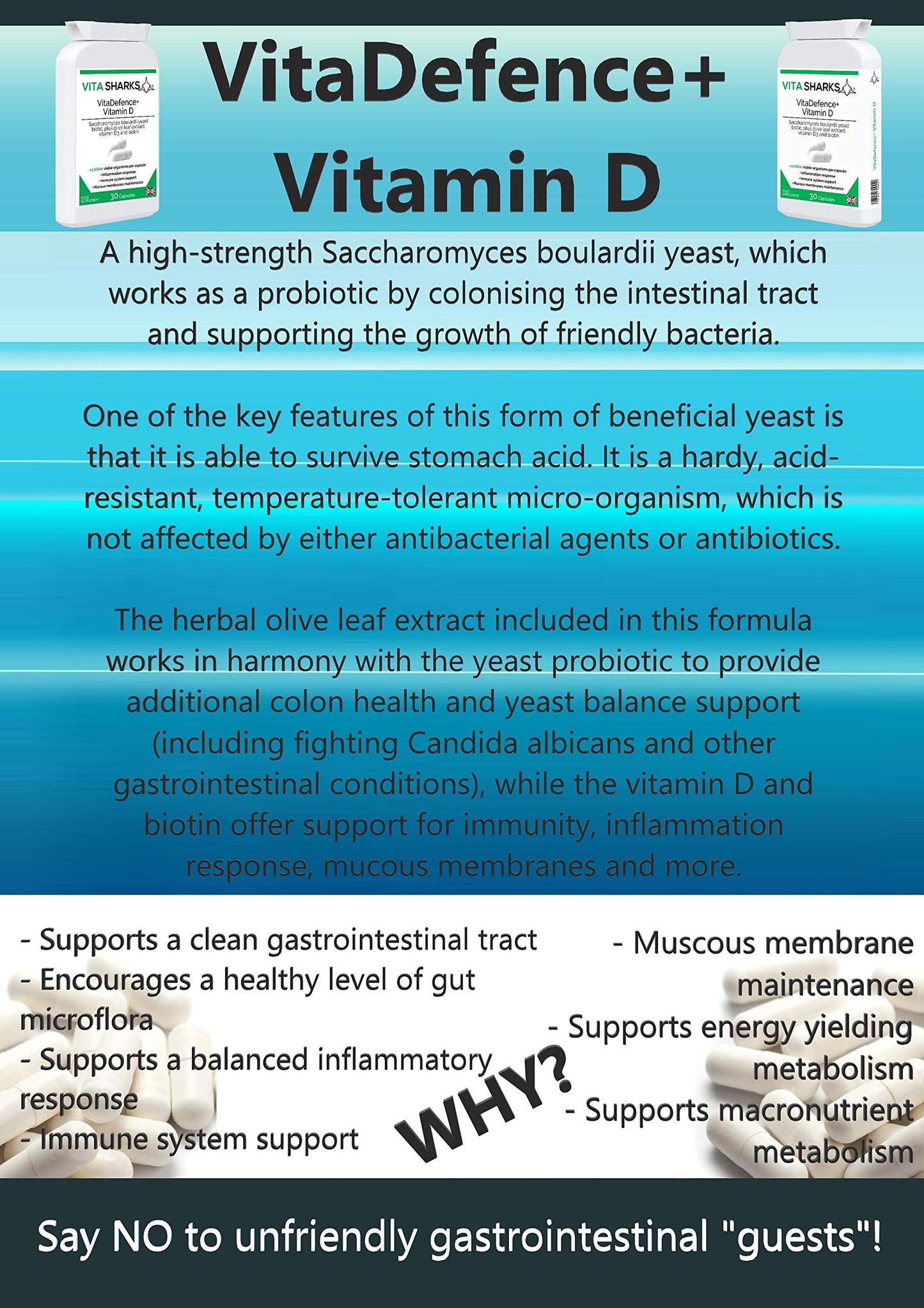 VitaDefence+ Vitamin D Complex - Immune Defence Boosting Formula | Biotin to Support Healthy Blood, Calcium, Bones, Muscle, Teeth & Organs | Saccharomyces boulardii Yeast