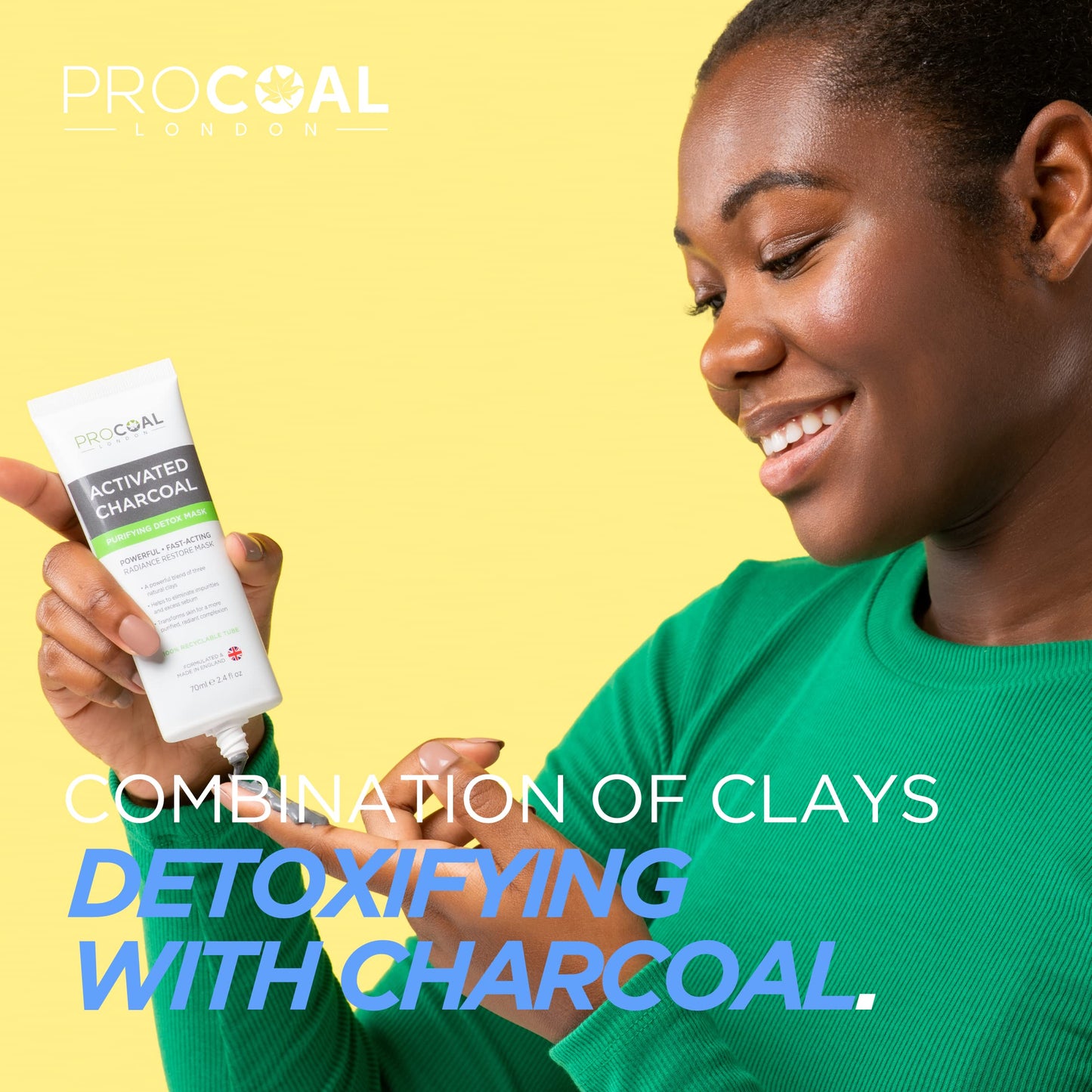 PROCOAL Charcoal Face Masks Skincare for Men and Women 70ml by Procoal - Clay Mask Targets Clogged Pores, Impurities, Toxins & Excess Oil, 100% Recyclable Packaging, Cruelty-Free - Made in UK