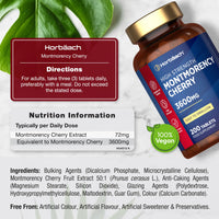 Horbäach Montmorency Cherry Tablets 3600mg | 200 Count | 50:1 Natural Tart Cherry Extract | High Strength Vegan Concentrate | by Horbaach