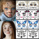 Dercylele 8Pcs Halloween Face Tattoo for Kids, Animal Tattoos Halloween Temporary Face Stickers Leopard Print Glitter Face Stickers Makeup Stickers Festival Party Stage Makeup (8Psc-kid tattoo)