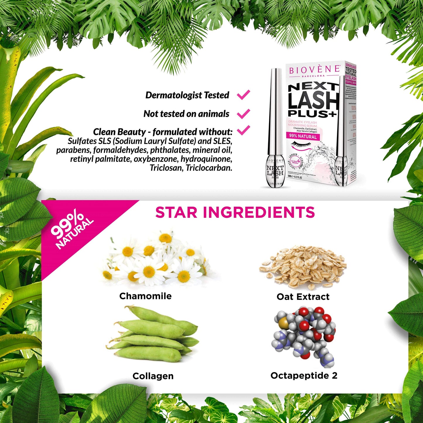 Biovène Next Lash Plus+ Serum for Dramatic Eyelashes - Growth Serum for Lashes - For More Beautiful Eyelashes - Consists of Essential Vitamins - For Voluminous, Natural Eyelashes (6 ml), (Pack of 1)