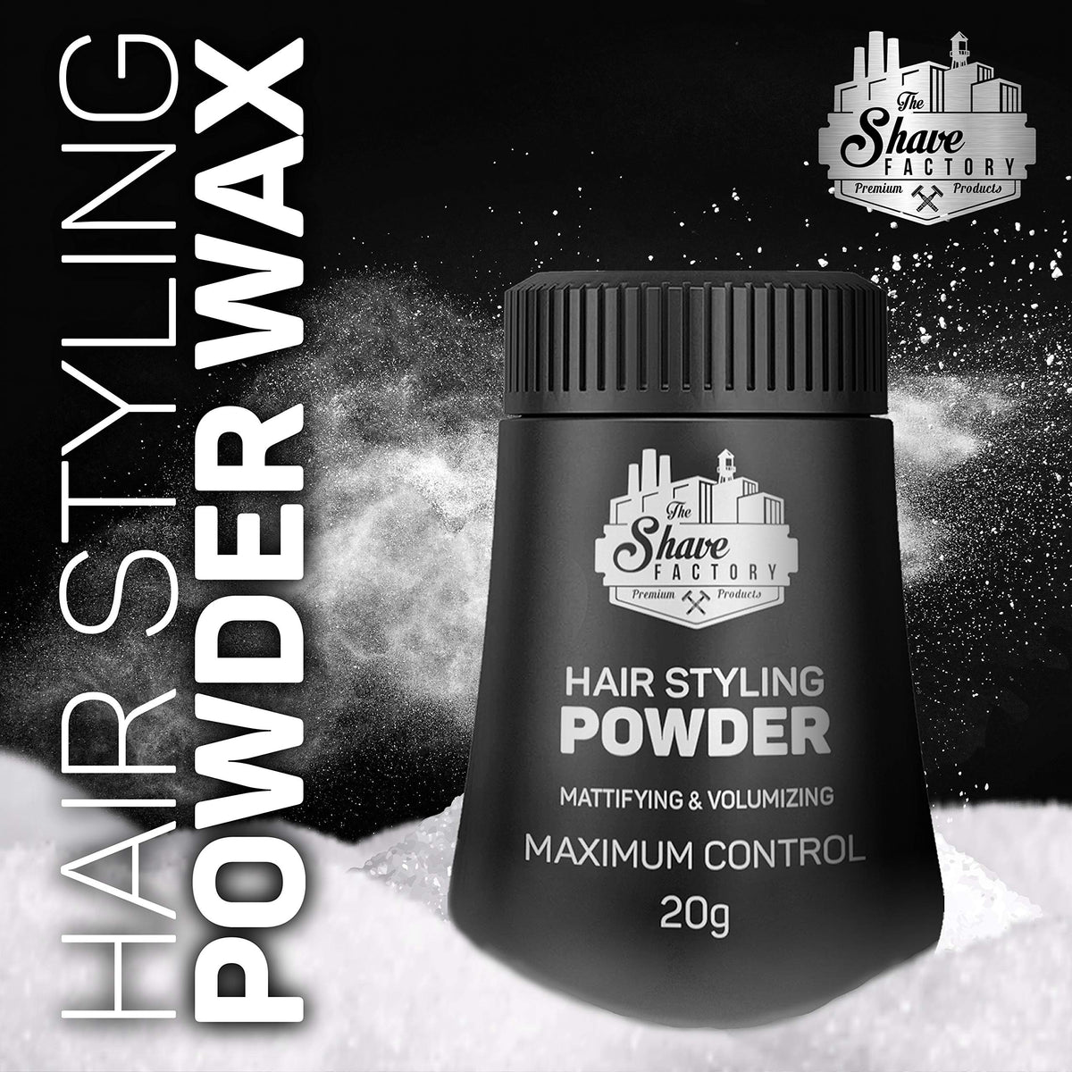 The Shave Factory Hair Styling Powder 20g Styling Powder Wax, BLACK