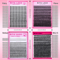 RITALASH Flora Lash Clusters Hybrid Volume Wispy Cluster Lashes WideSpan DIY Eyelash Extension Cat Eye Lashes Individual Eyelash Clusters Invisible Lash Band(Flora,8-18mm)