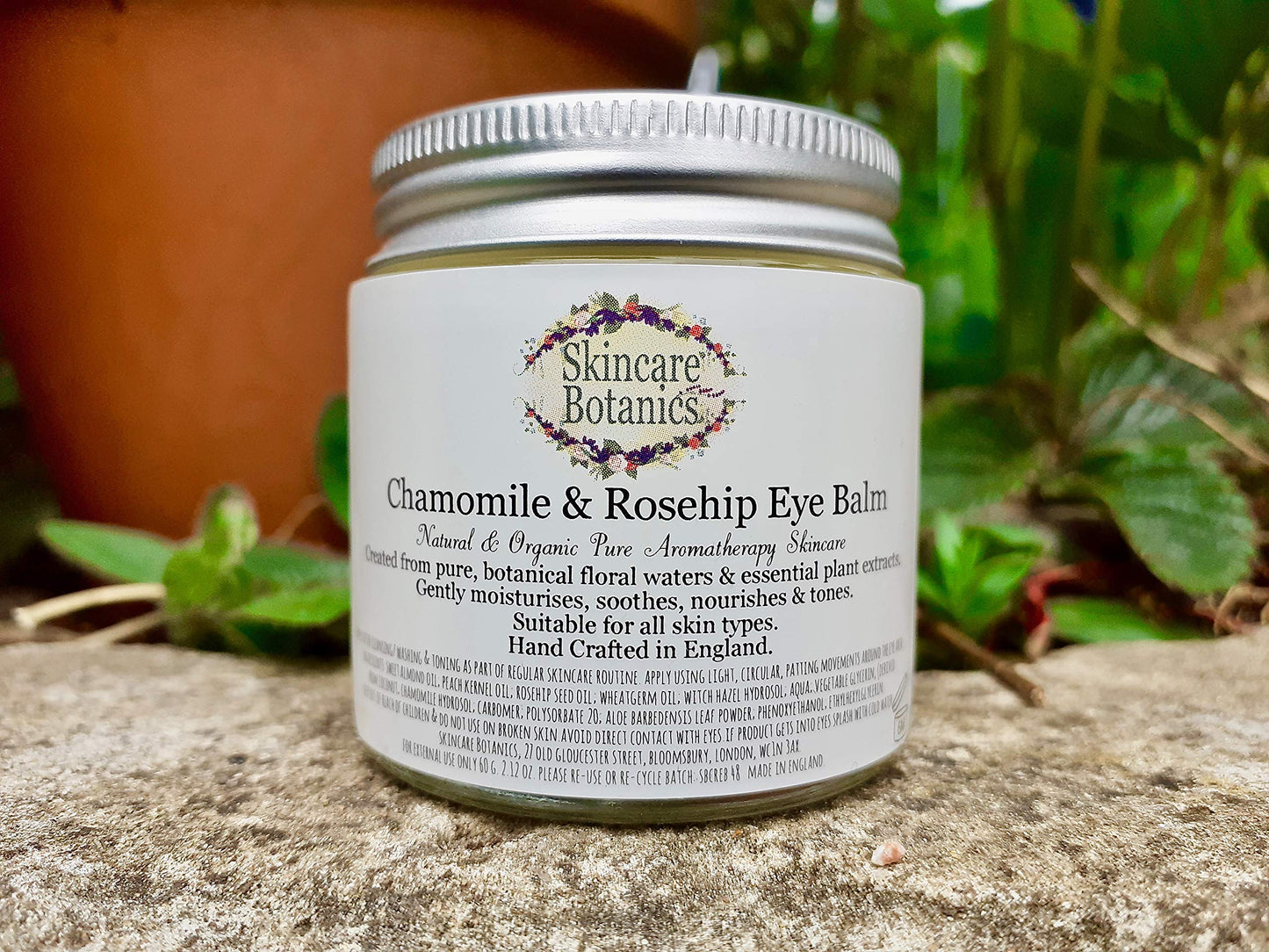 Skincare Botanics Organic & Natural Rosehip & Chamomile Eye Balm | Pure Plant Botanicals & Essential Skin Oils | Large 60 g. Glass Jar | Made in U.K.
