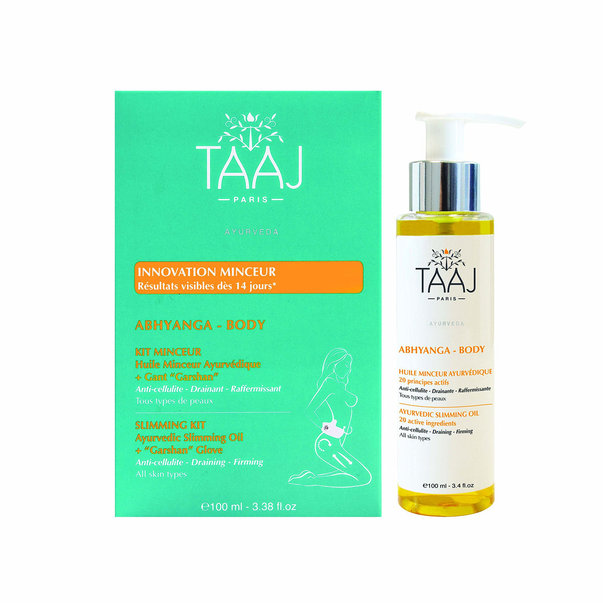 TAAJ Taaj Abhyanga Slimming Kit Ayurvedic Slimming Oil 100ml + Garshan Glove