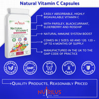 Nutrilus Natural Vitamin C Capsules from Acerola Cherry 500mg Extract - High Bioavailability Supplement - not Ascorbic Acid - Fruit and Herbs Extracts - not Tablets (120 Capsules)
