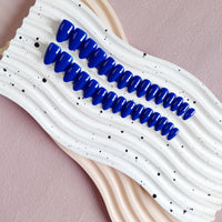 SXVME Royal Blue Press on Nails Short Almond Shaped, 30 Pcs Thick Short Fake Nails Press on Natural Acrylic False Nails Custom Solid Color Glue on Nails Medium Natural Fit For Women
