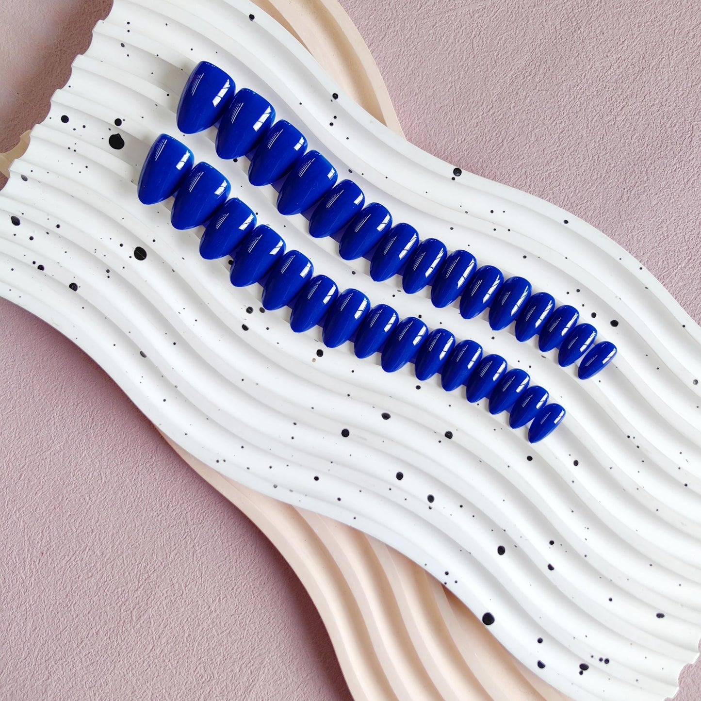SXVME Royal Blue Press on Nails Short Almond Shaped, 30 Pcs Thick Short Fake Nails Press on Natural Acrylic False Nails Custom Solid Color Glue on Nails Medium Natural Fit For Women