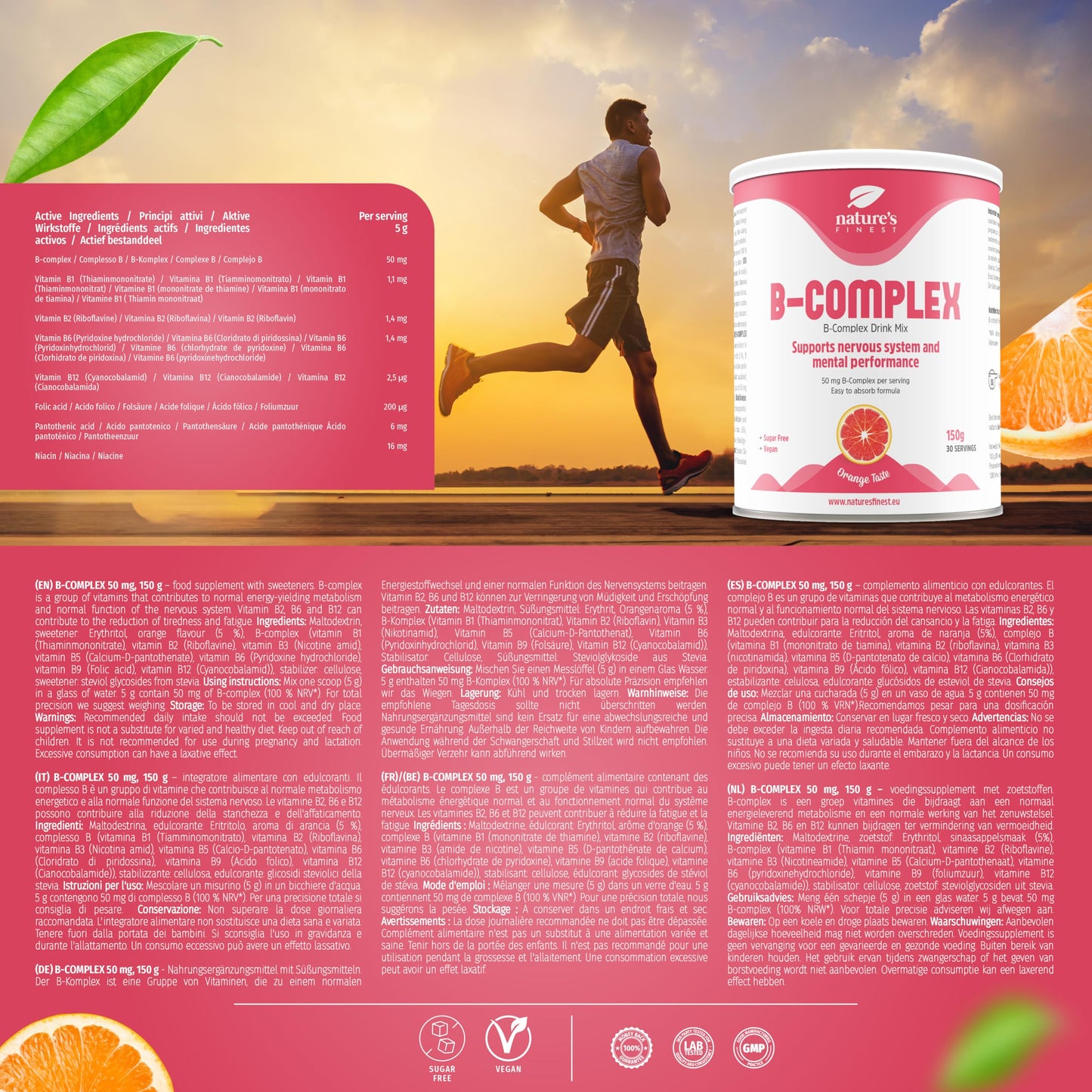 Nature's Finest by Nutrisslim B - Complex Vitamins from B Group with Many Different Important Roles in The Body Contains 7 B-Vitamins for Normal Nerve Functions and Energy-Yielding Metabolism