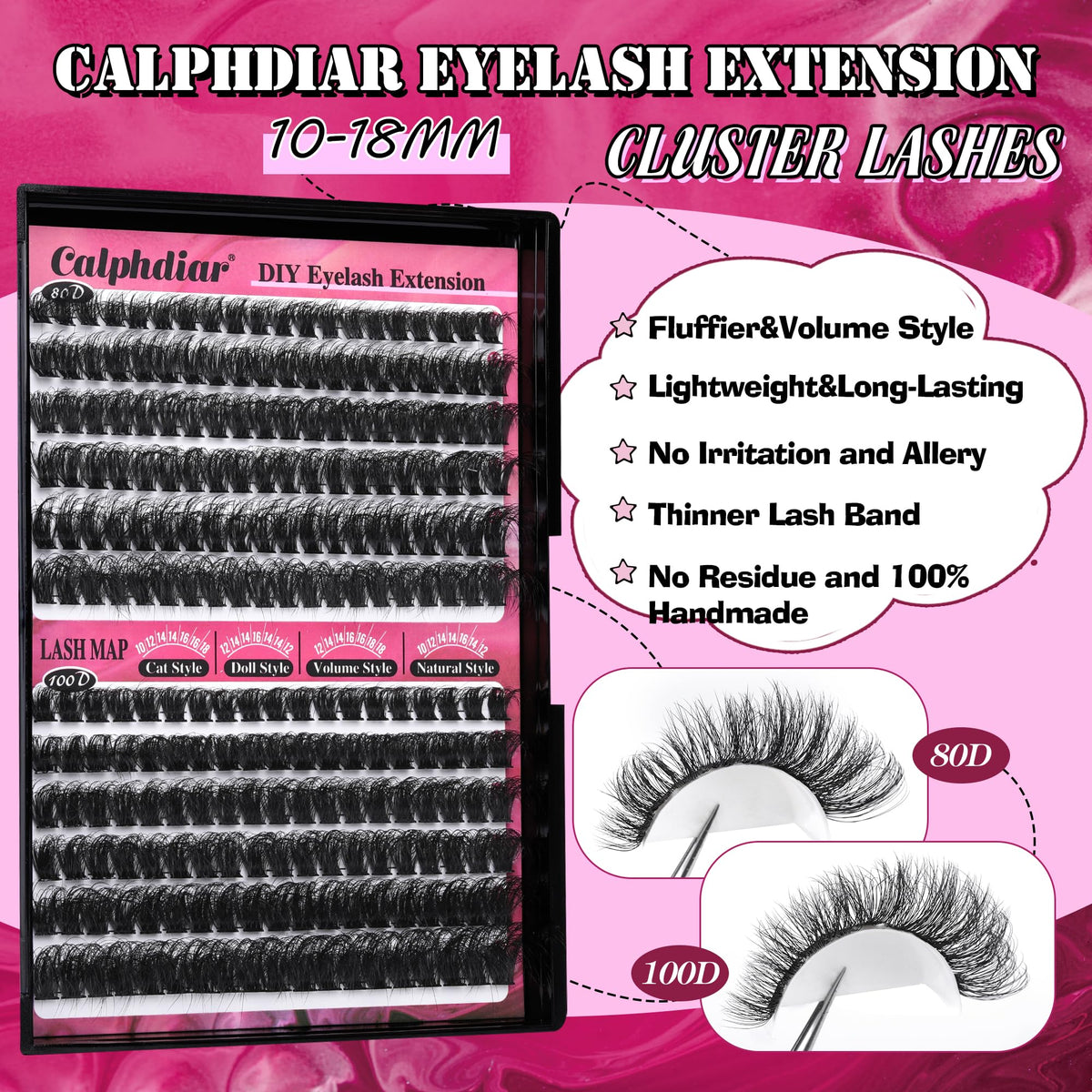 calphdiar Calphdiar Fluffy Individual Eyelashes 80D+100D Thick Cluster Lashes Wispy Lashes Individual Cluster D Curl Lash Clusters 10-18mm Russian Eyelash Clusters 234pcs Dramatic DIY Lash Extensions at Home