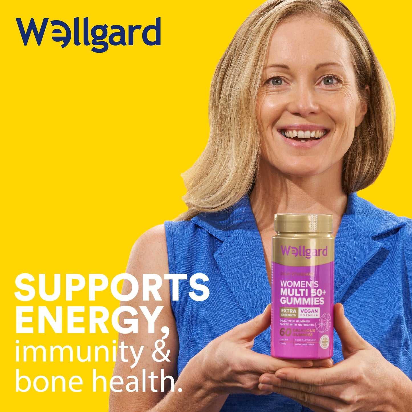 Wellgard Multivitamins for Women Over 50, Vegan Gummies, No Iron, with Vitamin D, B12, Calcium & Zinc for Bone, Immune & Energy Support, Chewable Womens Multivitamins 50 Plus, 60 Gummies
