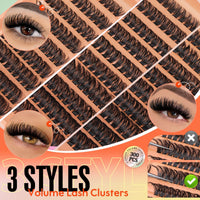 JIMIRE 300Pcs Eyelash Extension Kit Fluffy 60D+80D+100D Cluster Lashes Kit with Bond and Seal Lash Glue Natural Individual Eyelashes 10-18MM Lashes Individual Cluster Kit