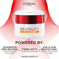 L'Oreal Paris L’Oréal Paris Revitalift Hydrating SPF 30 Day Cream, Powerful Formula to Smooth appearance of Wrinkles, Firm & Moisturize Skin, Infused with Pro-Retinol & Elasti-Peptides, SPF30 Sun Protection, 50ml
