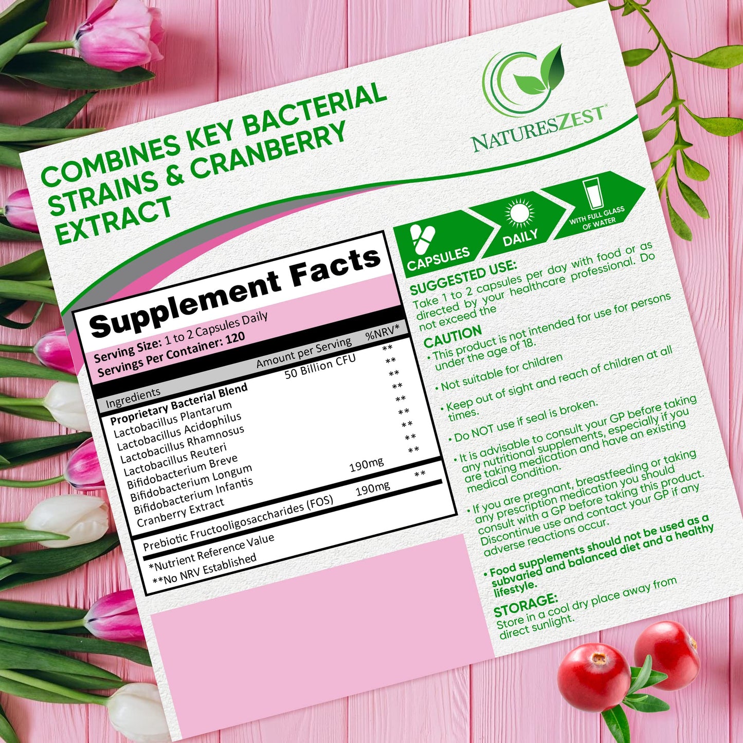 Probiotics for Women - 50 Billion CFU with Prebiotics and Cranberry – 120 Vegan Caps – Women’s Probiotic Supplement with Lactobacillus Reuteri and Acidophilus Probiotic, UK Made – Packaging May Vary