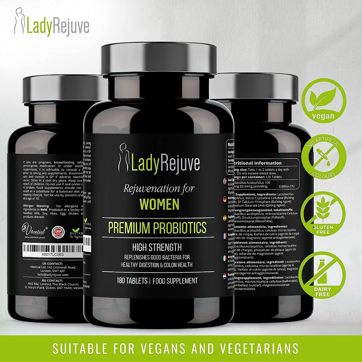 LadyRejuve Premium Probiotics | 180 Vegan Tablets (3 Month Supply) | 10 Billion CFU - Specially Formulated Probiotics for Women | Gut Health Supplements | Provides Constipation Relief for Adults