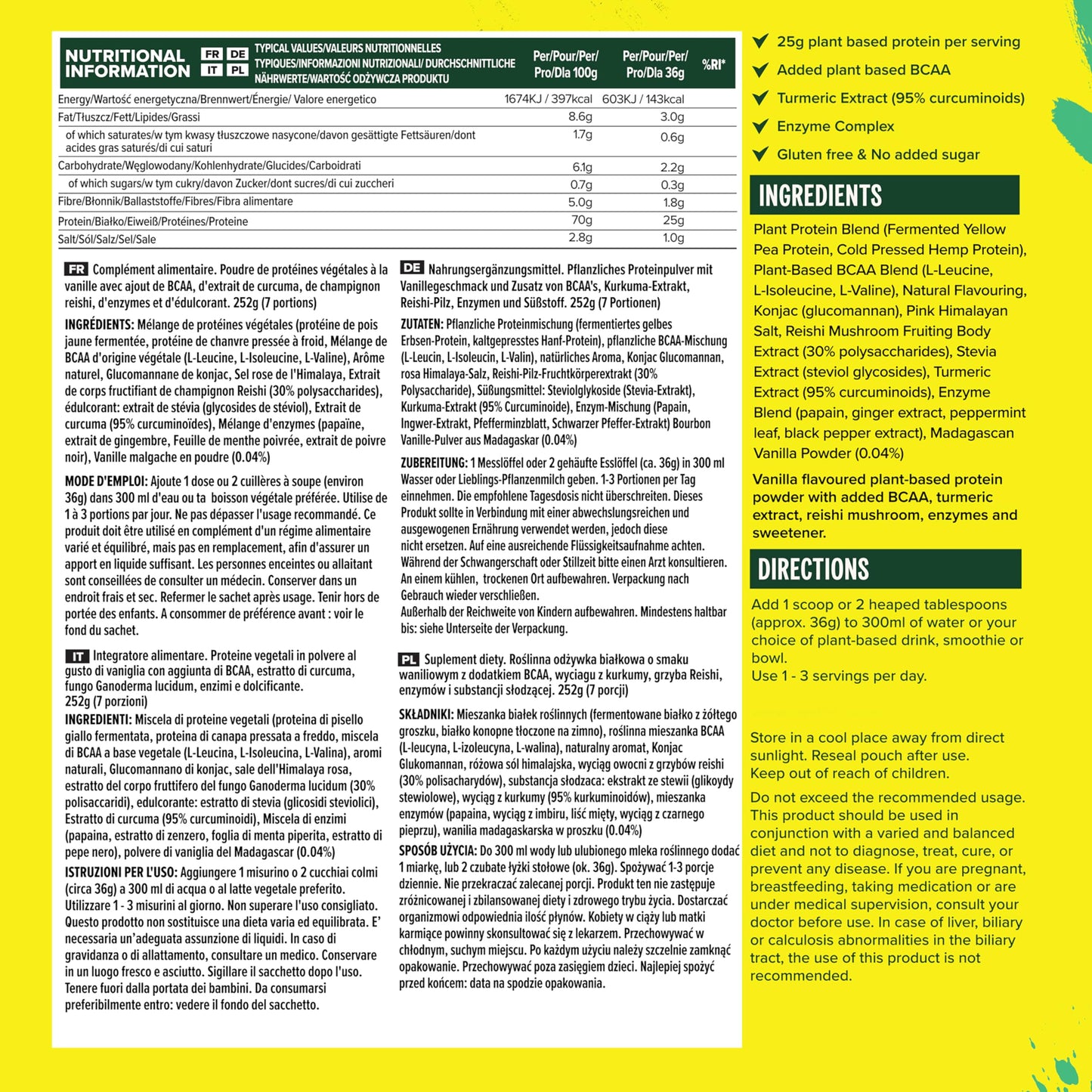 Vivo life Perform Plant Protein Powder - Vanilla, Vegan, 7 Servings - 252g / 8.89oz, BCAA Pea & Hemp Blend