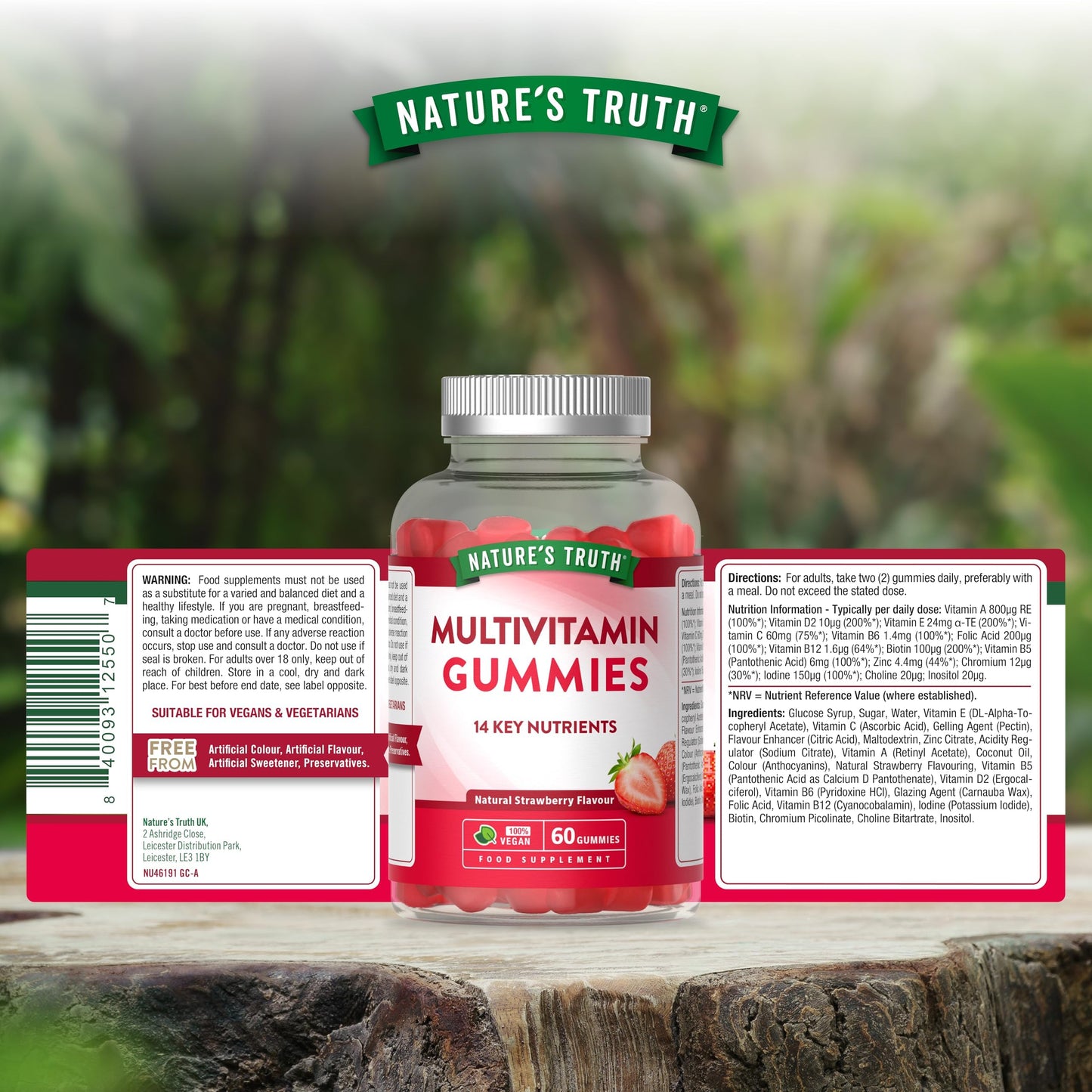 Nature's Truth Multivitamins for Kids - 60 Vegan Gummies - 14 Key Nutrients - One-a-Day Formula - Natural Strawberry Flavour