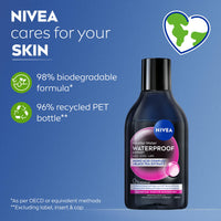 NIVEA Waterproof Expert Micellar Water (400ml), Effective yet Gentle Makeup Remover, Micellar Skin Cleanser with Amino Acid Complex and Black Tea Extract