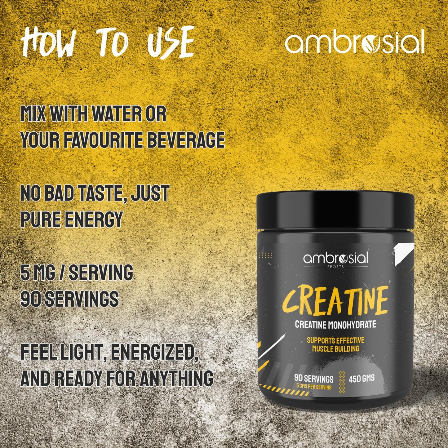 AMBROSIAL Ambrosial Creatine Monohydrate 450mg | Pure Muscle Power Boost | Enhance Strength & Endurance Naturally |Creatine Supplement for Fitness & Bodybuilding | Non-GMO & Gluten-Free | 90 Servings