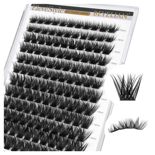 BEYELIAN D Curl Lash Clusters, Volume Cluster Eyelash Extensions, Soft Fluffy Eyelash Clusters/Cluster Lashes, Thin Band Lash Extension Clusters, Eyelash Clusters Individual Lashes DIY at Home