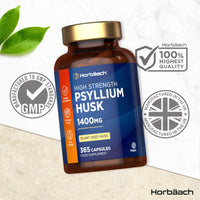 Horbäach Psyllium Husk Capsules 1400mg | Fibre Supplement | 365 Vegan Capsules (6-Month Supply) | High Strength Psyllium Husk Powder | Natural Prebiotic | by Horbaach