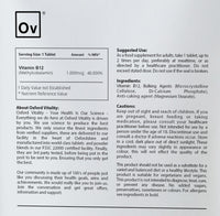 Ov OXFORD VITALITY Vitamin B12 Tablet | 1000 mcg Methylcobalamin Supplement for Vegans, Vegetarians & General Health | Oxford Vitality