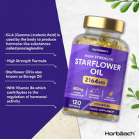 Starflower Oil Capsules 2164mg | Borage Oil Capsules | GLA and Vitamin B6 | 120 Softgels | by Horbaach