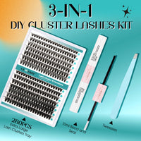 GEMERRY DIY Cluster Eyelash Extensions Kit with Lash Bond and Seal and Applicator for Beginners 280 PCS Individual Lash Cluster Kit 0.07D 10-18 Mix, DIY at Home (30D+40D-0.07D,10-18MIX-KIT)