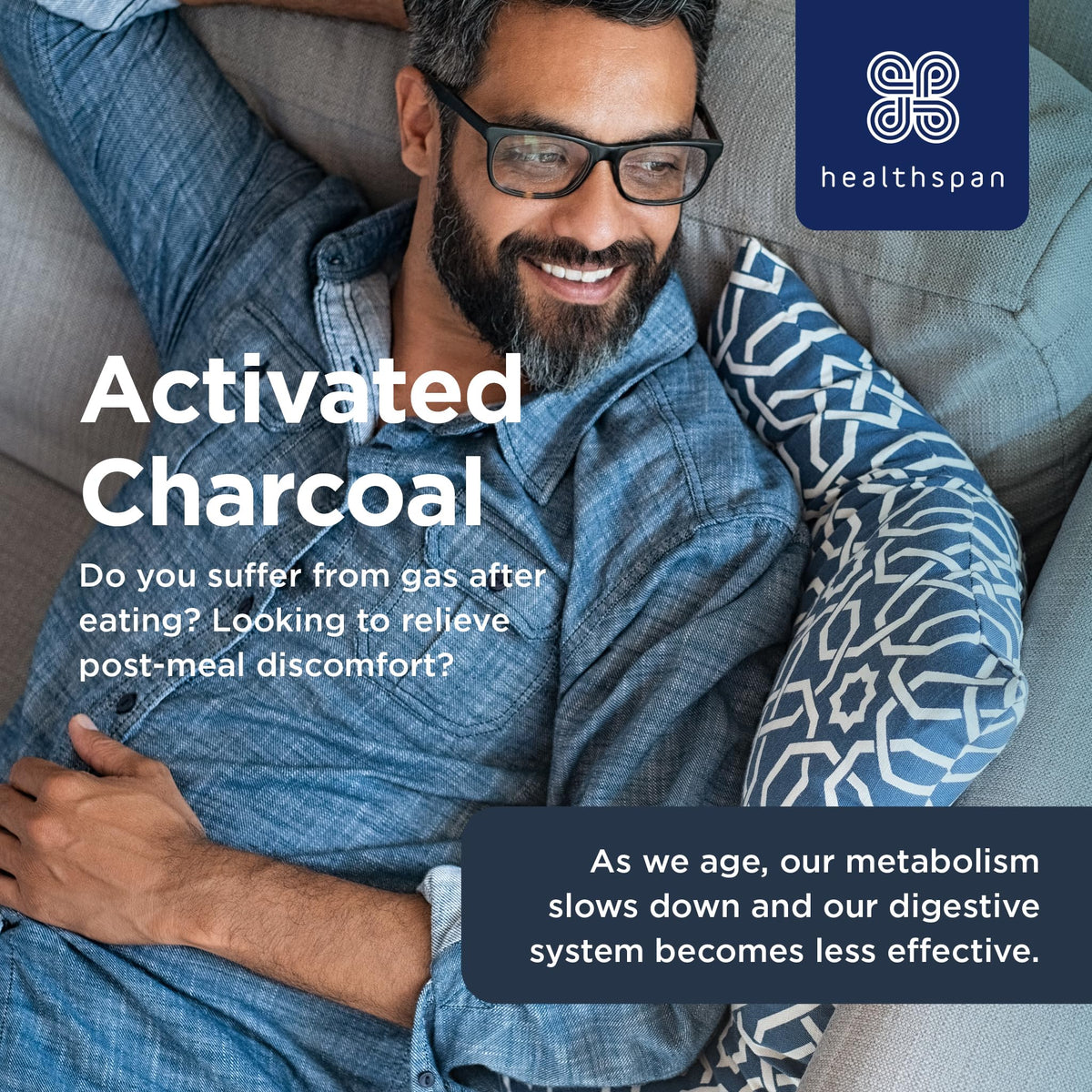 Healthspan Activated Charcoal (90 Capsules) | Contributes to Reduced Flatulence After Eating | 334mg Activated Charcoal per Capsule | Natural Source from Coconut Shells | Vegan