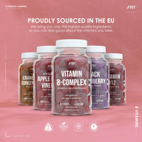 ALPHA01 Vitamin B Complex Gummies - 5 Essential B Vitamins & Vitamin C - 60 Vegan Gummies - Strawberry Flavour - By Alpha01