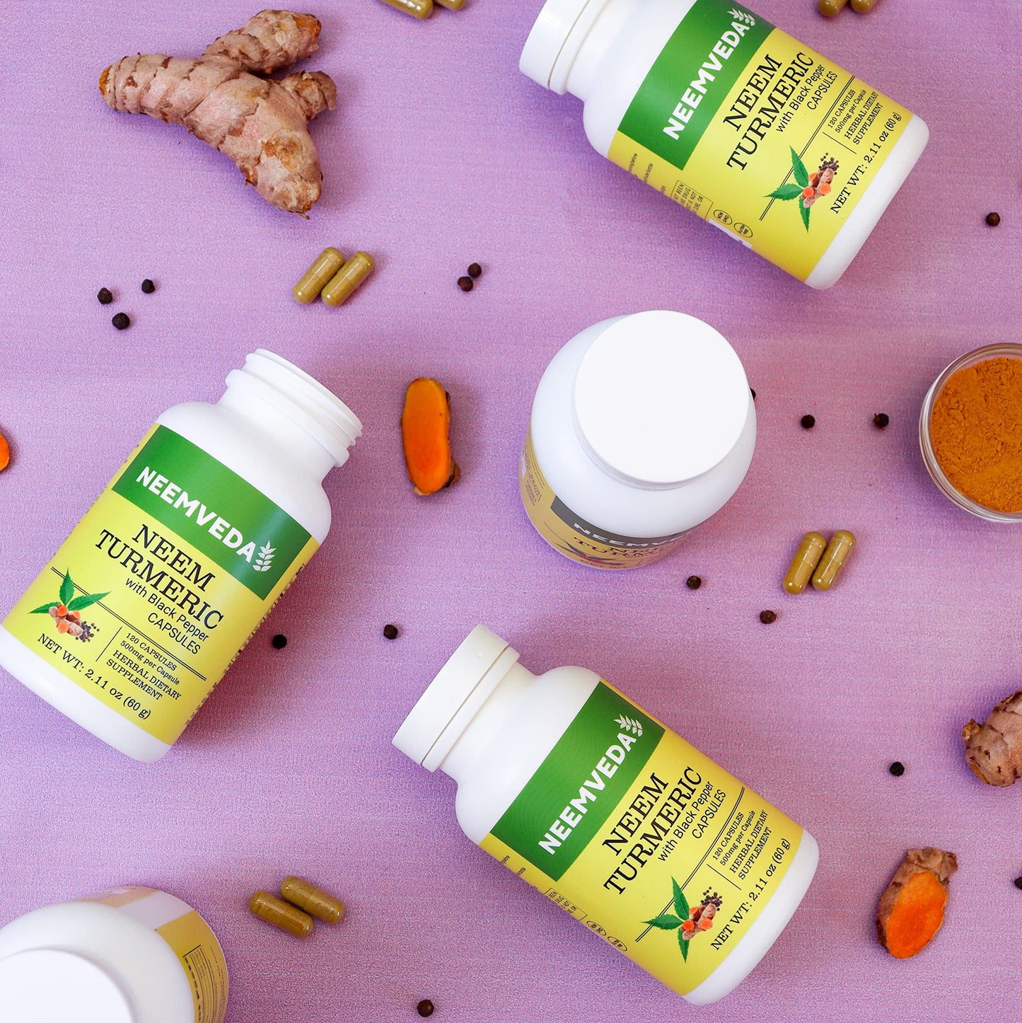 Neemveda Neem Turmeric Capsules with Black Pepper 120 Veg Capsules (Detox, Eczema, Skin Supplement)