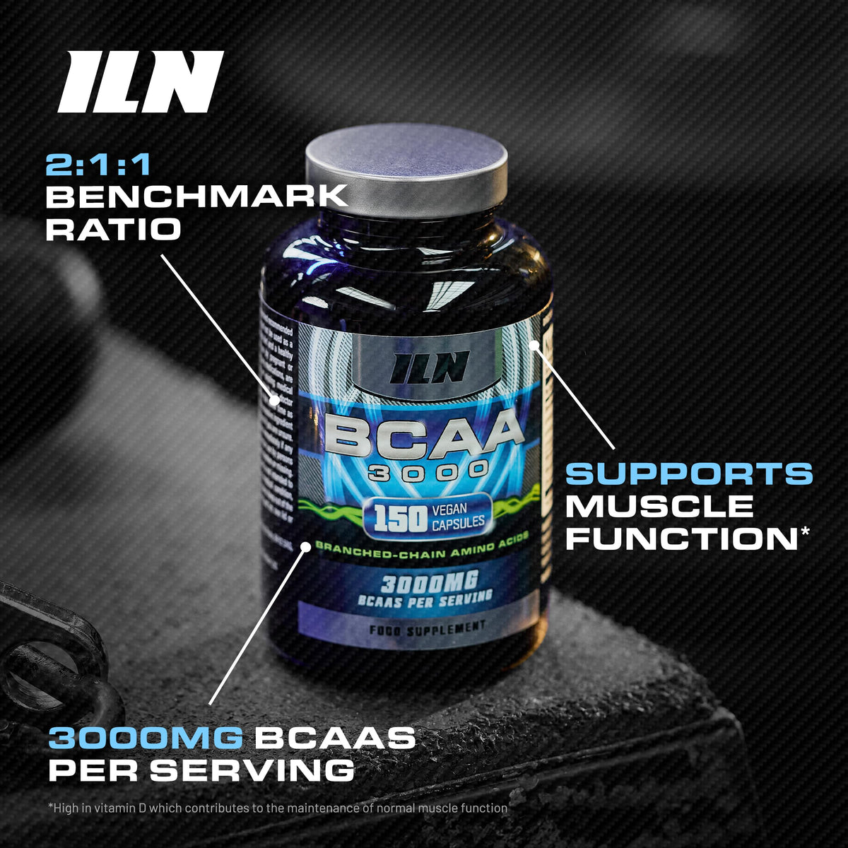 Iron Labs Nutrition ILN – BCAA Capsules 3000mg – 2:1:1 Amino Acid Supplements (150 Capsules – 1 Month Supply) – Vegetarian BCAA Tablets