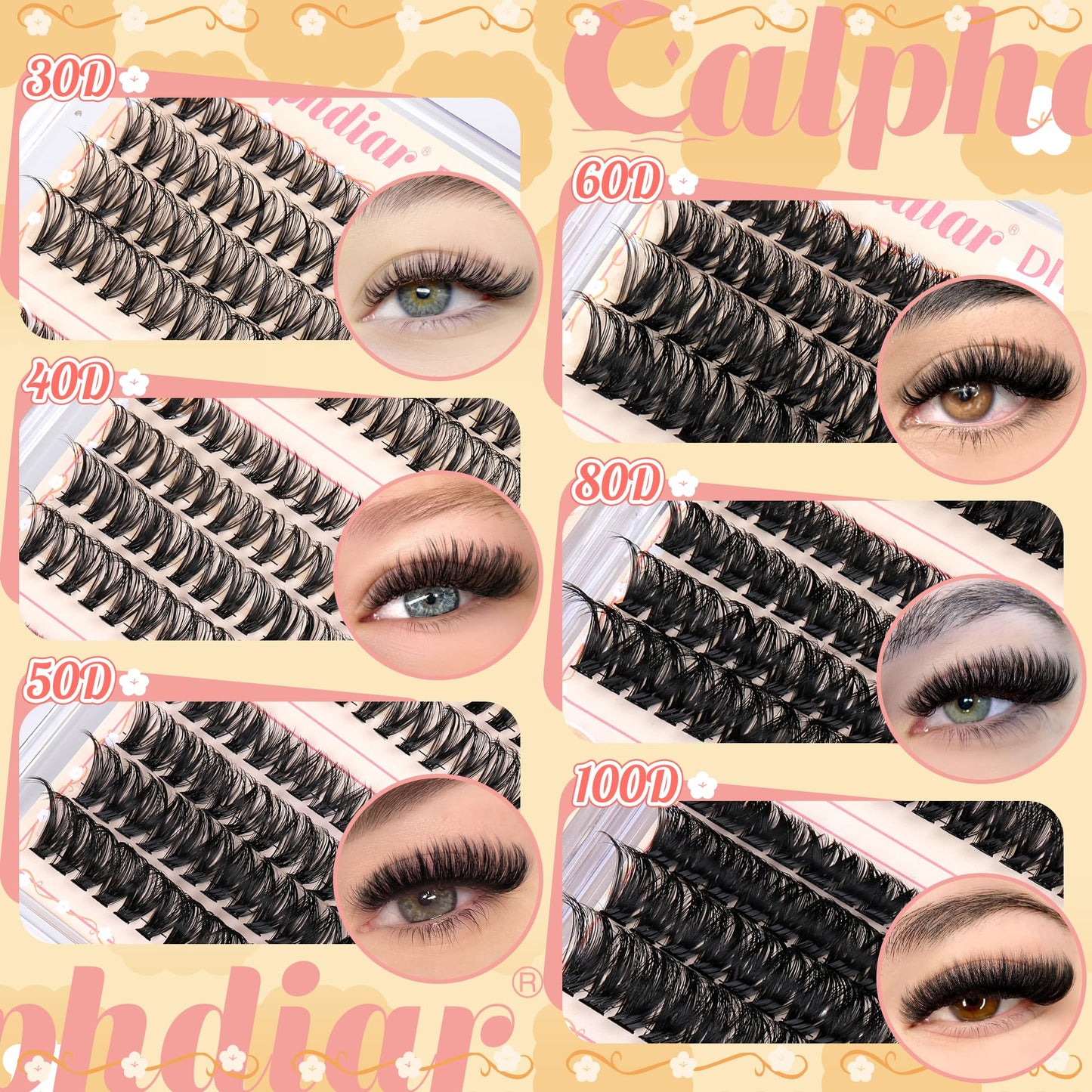 calphdiar Calphdiar Wispy Cluster Lashes D Curl Individual Eyelashes Natural Lash Clusters Fluffy Lashes Individual Cluster 476pcs Eye Lashes DIY Lash Extensions for Beginners(30+40+50+60+80+100D)