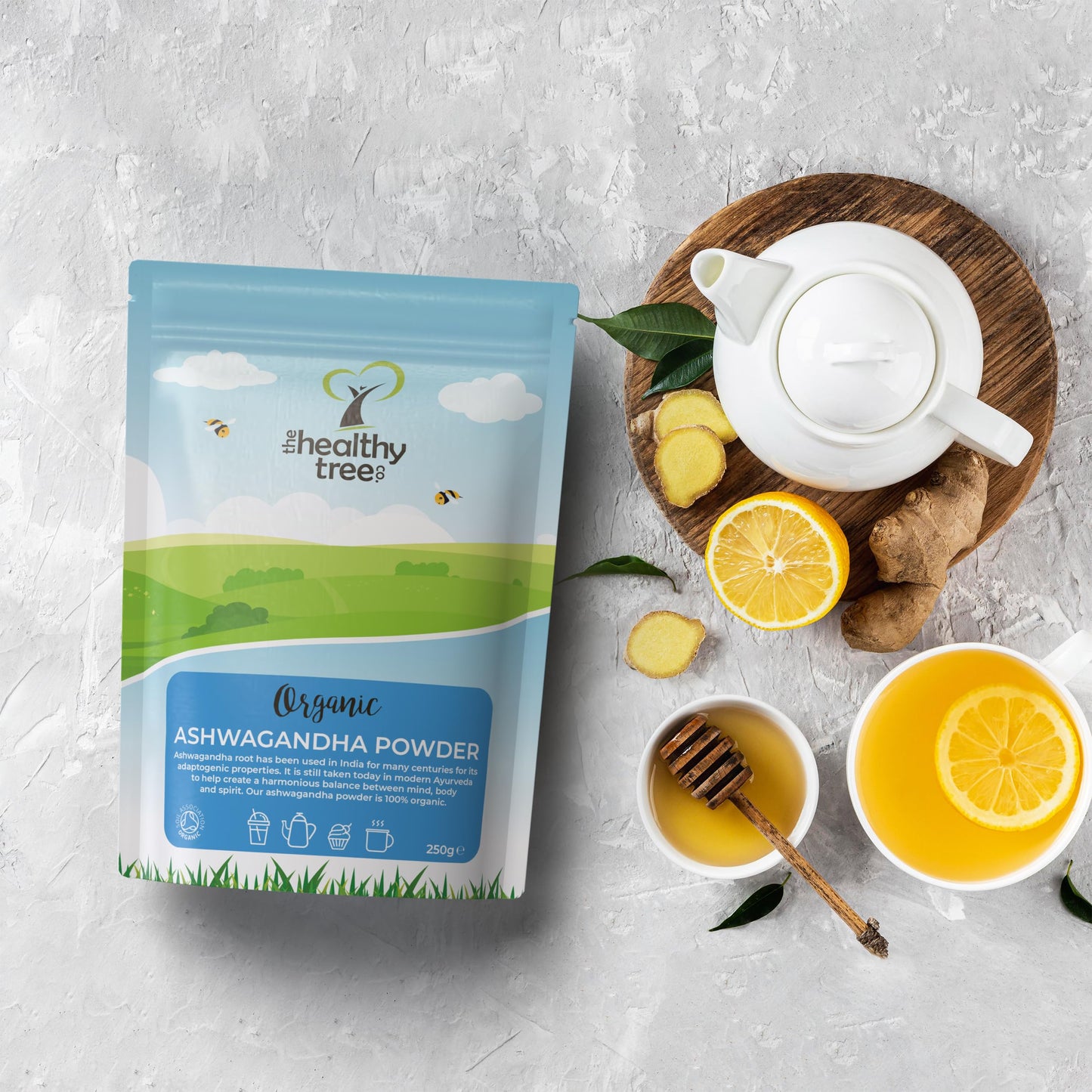 Organic Ashwagandha Powder - Raw Vegan Ashwagandha Root Powder by TheHealthyTree Company - Certified Organic Natural Stress Relief and Energy Support, Non-GMO & Gluten Free (250g)