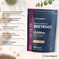 Horbäach Beetroot Tablets 12,000mg | 120 Tablets | High Strength 25:1 Beetroot Extract | Suitable for Vegans and Vegetarians | by Horbaach
