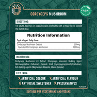 Cordyceps Capsules 2000mg | Cordyceps Mushroom Extract Supplement | 90 Capsules | Suitable for Vegetarians and Vegans | by Wiseshrooms