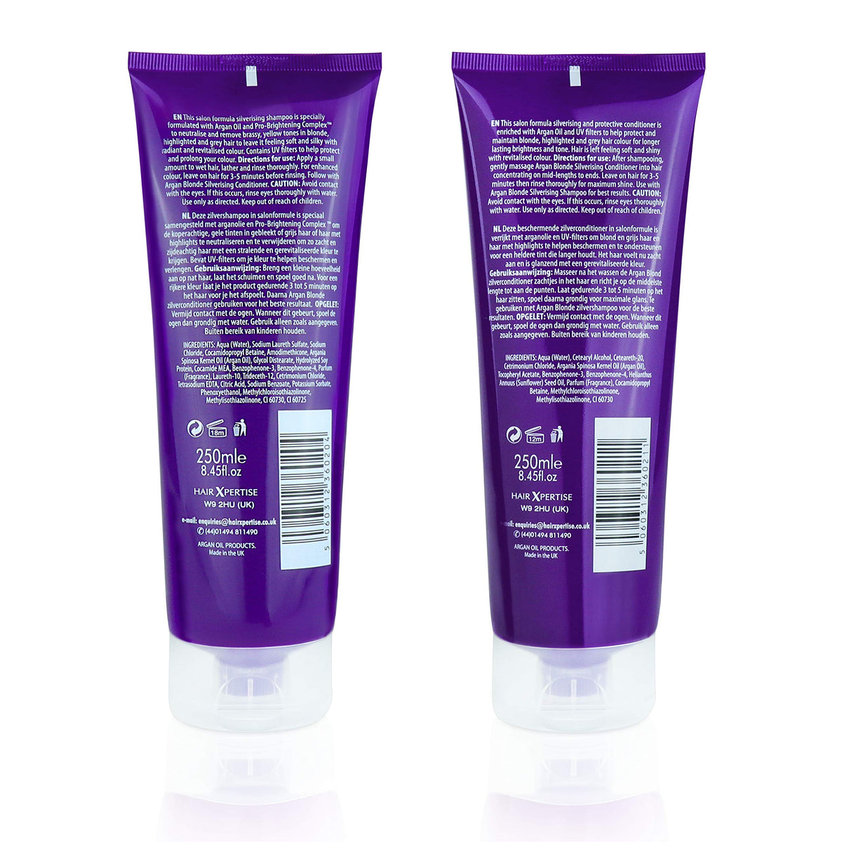 Argan Blonde No Yellow Purple Shampoo & Conditioner For Blonde, Grey & Highlighted Hair (250ml Duo) Silverising Shampoo With Argan Oil To Remove Yellow & Brassy Tones