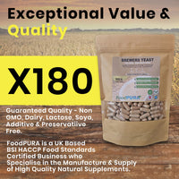 FoodPURA 180 x 600mg Brewers Yeast Capsules 100% Pure & Natural Not Debittered HACCP Certified Manufactured in The UK (180)