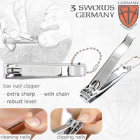 3 Swords Germany - Manicure Set with Toe Nail Clipper, Finger Nail Clipper, Nail File and Tweezers in a Black case - Brand Quality Since 1927