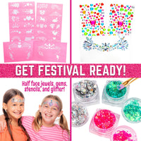 GirlZone Unicorn and Jewels Face Painting Kit, Amazing Face Paints for Children, Gems, Face Paint Brushes, and Face Paint Stencils in 1 Kids Face Paint Set to Create Childrens Face Paints