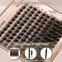 Himirell Premium Lash Clusters Kit - 140Pcs D Curl Individual Lashes for Natural, Wispy Look - Fluffy Volume Extension with Tweezers, Bond, and Remover