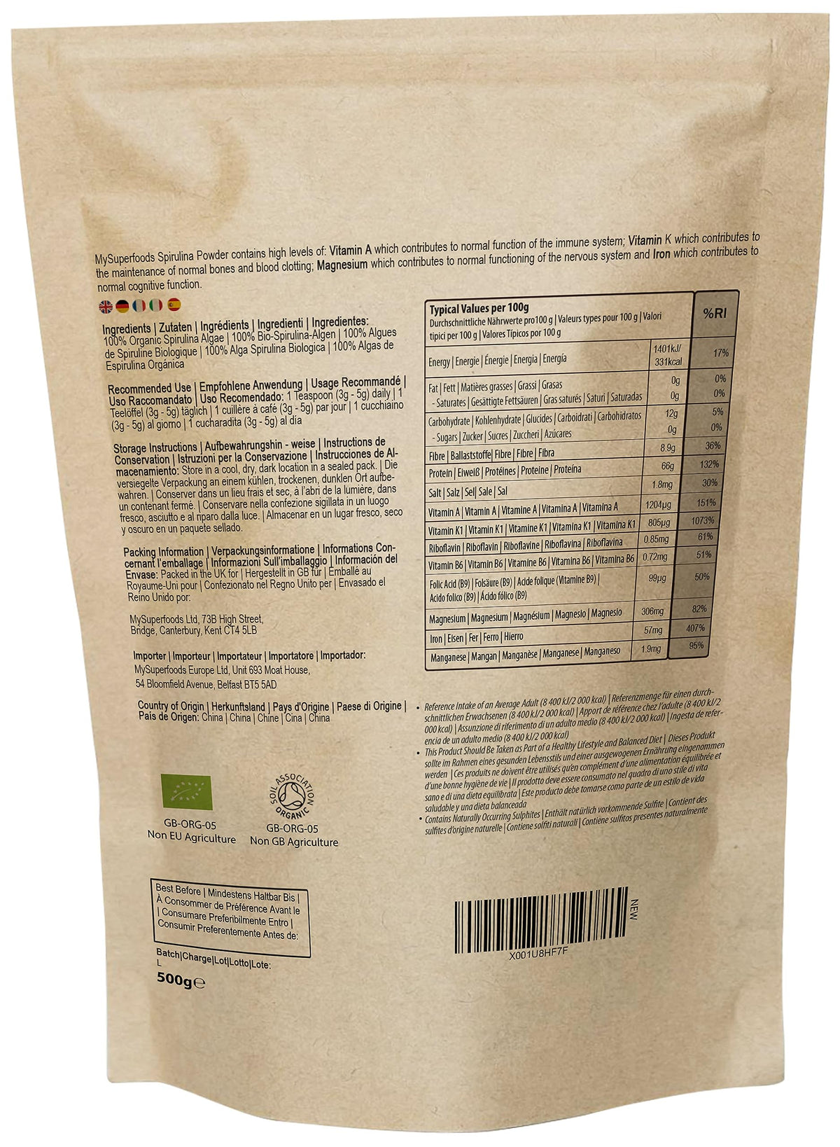 Spirulina Powder | Organic | 500g | Natural Immune System Booster | MySuperfoods