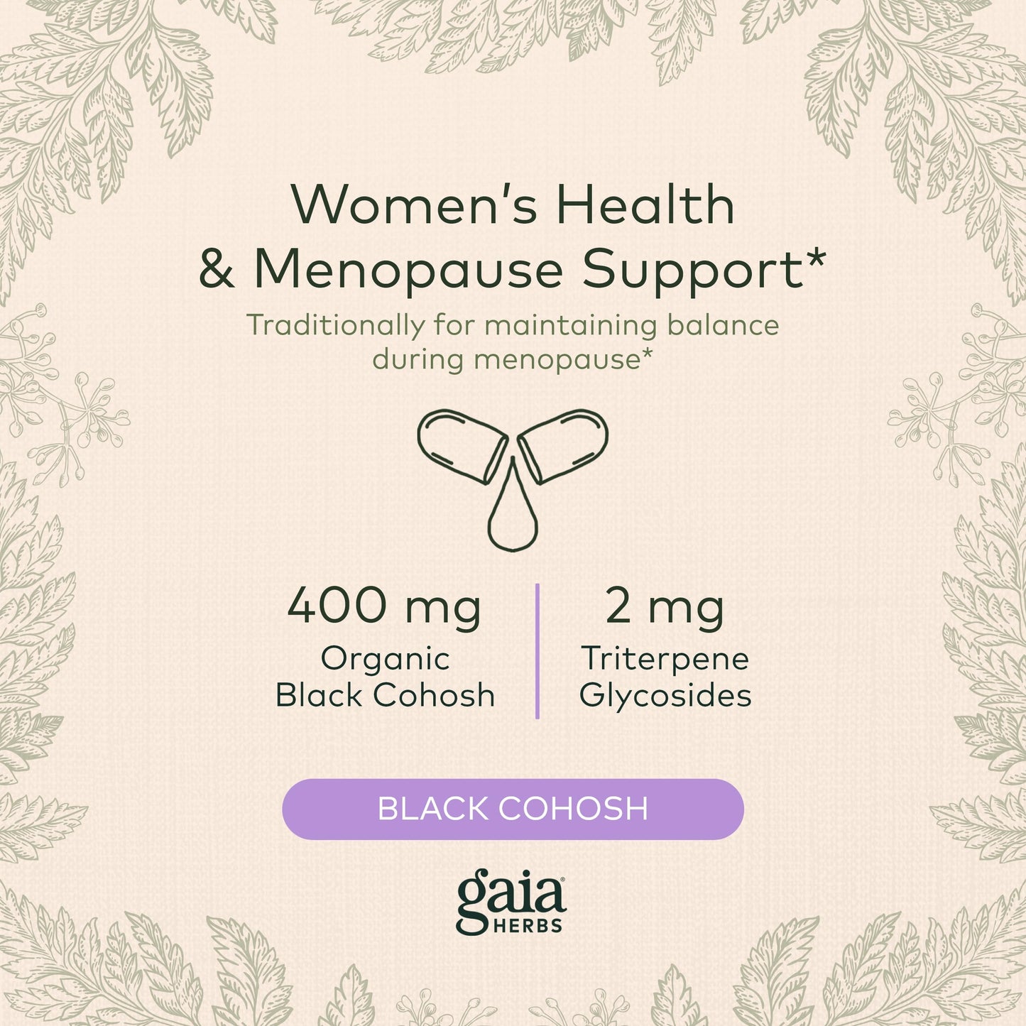 Gaia Herbs Black Cohosh - Menopause Support Supplement to Help Maintain Hormone Balance and Health for Women - with Organic Black Cohosh - 60 Vegan Liquid Phyto-Capsules (30-Day Supply)