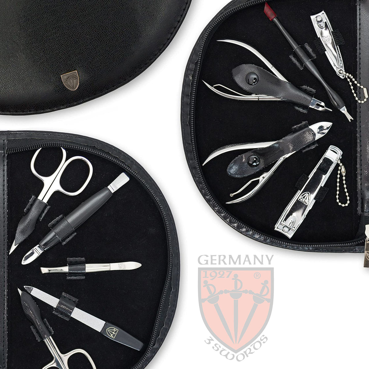 3 Swords Germany - brand quality 10 piece manicure pedicure grooming kit set for professional finger & toe nail care scissors clipper fashion leather case in gift box, Made by 3 Swords (6554)