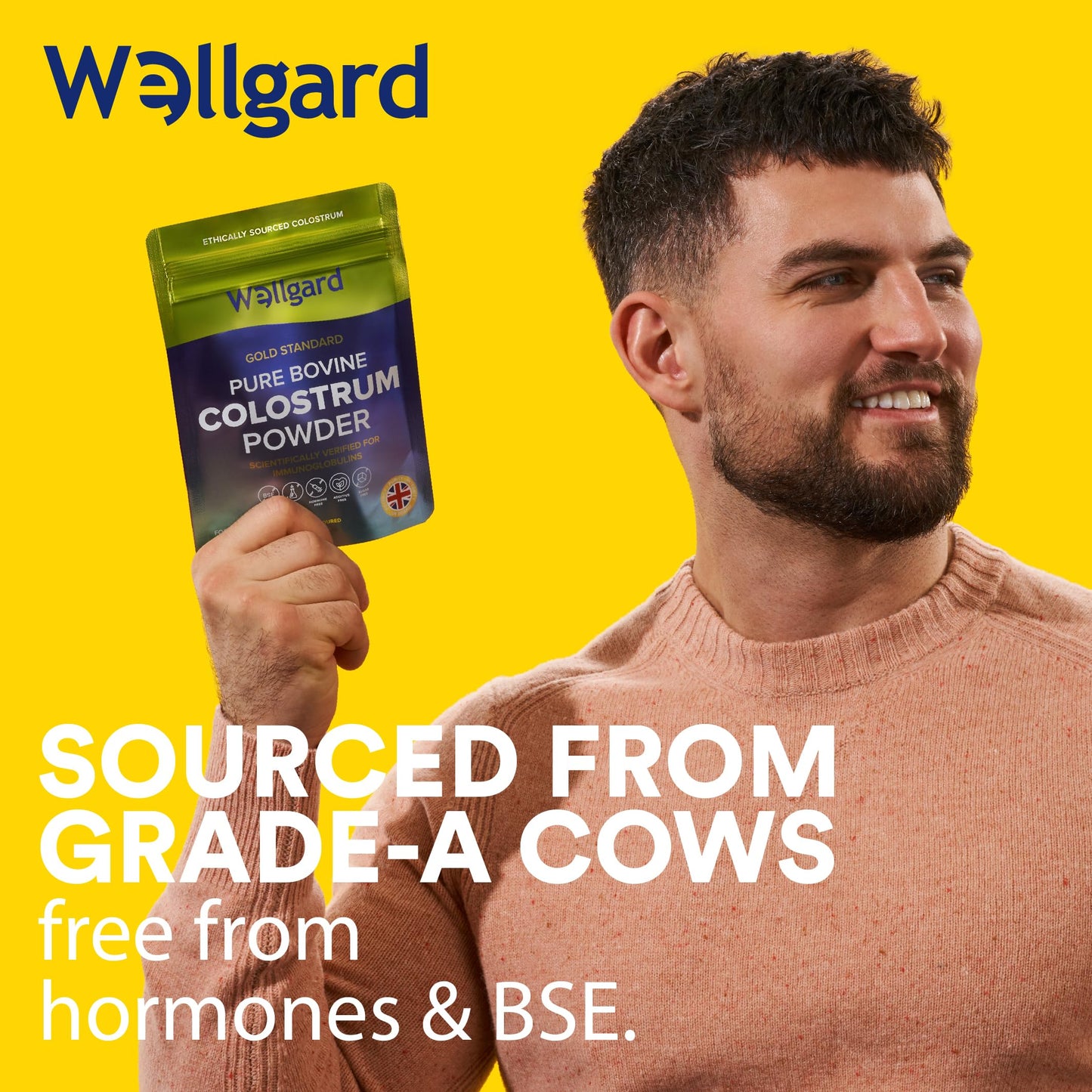 Wellgard Pure Colostrum Powder, High Levels of Immunoglobulin G (IgG), Unflavoured, GMO-Free, Hormone-Free, 60g