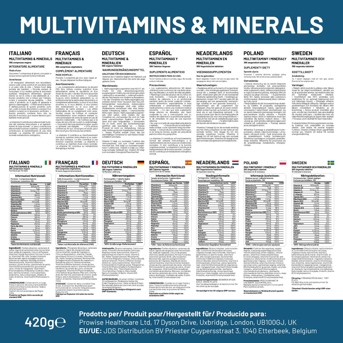 PH PROWISE Healthcare A-Z Multivitamins and Minerals I 365 Vegan A-Z Vitamins Tablets (1 Yr Supply) I 26 Essential Active Vitamins, Minerals & Micronutrients for Men & Women I Made in The UK by Prowise Healthcare