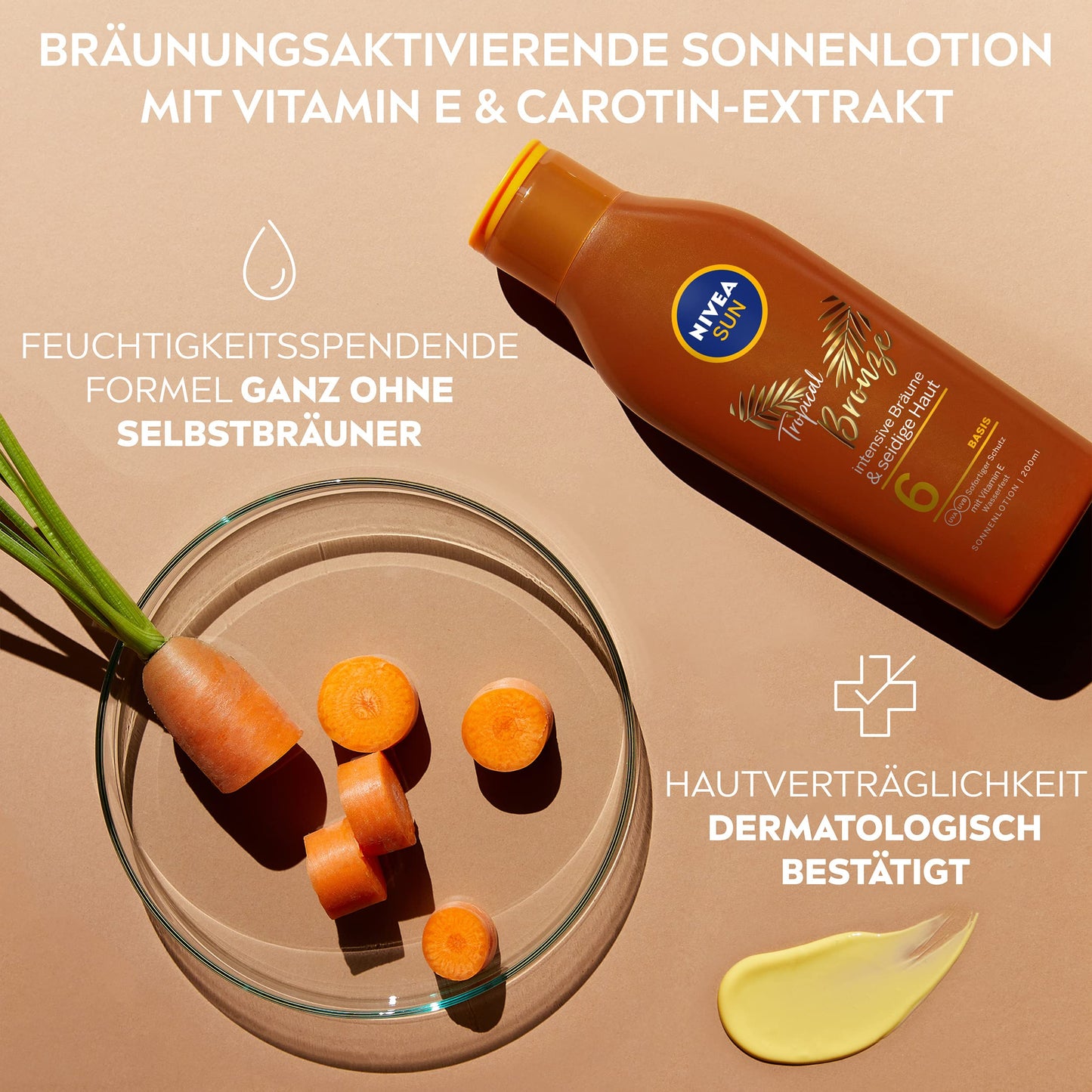 NIVEA Nivea Sun Tropical Bronze Sun Lotion SPF 6, Sun Protection for Long-Lasting Tan without Self-Tanning, Sun Cream with Carotene Extract and Vitamin E, 200 ml